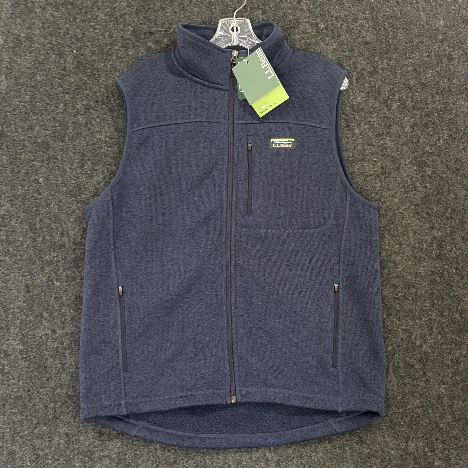 Ll Bean Sweater Vest Men's Medium Bright Navy Fleece Slightly Fitted Full Zip